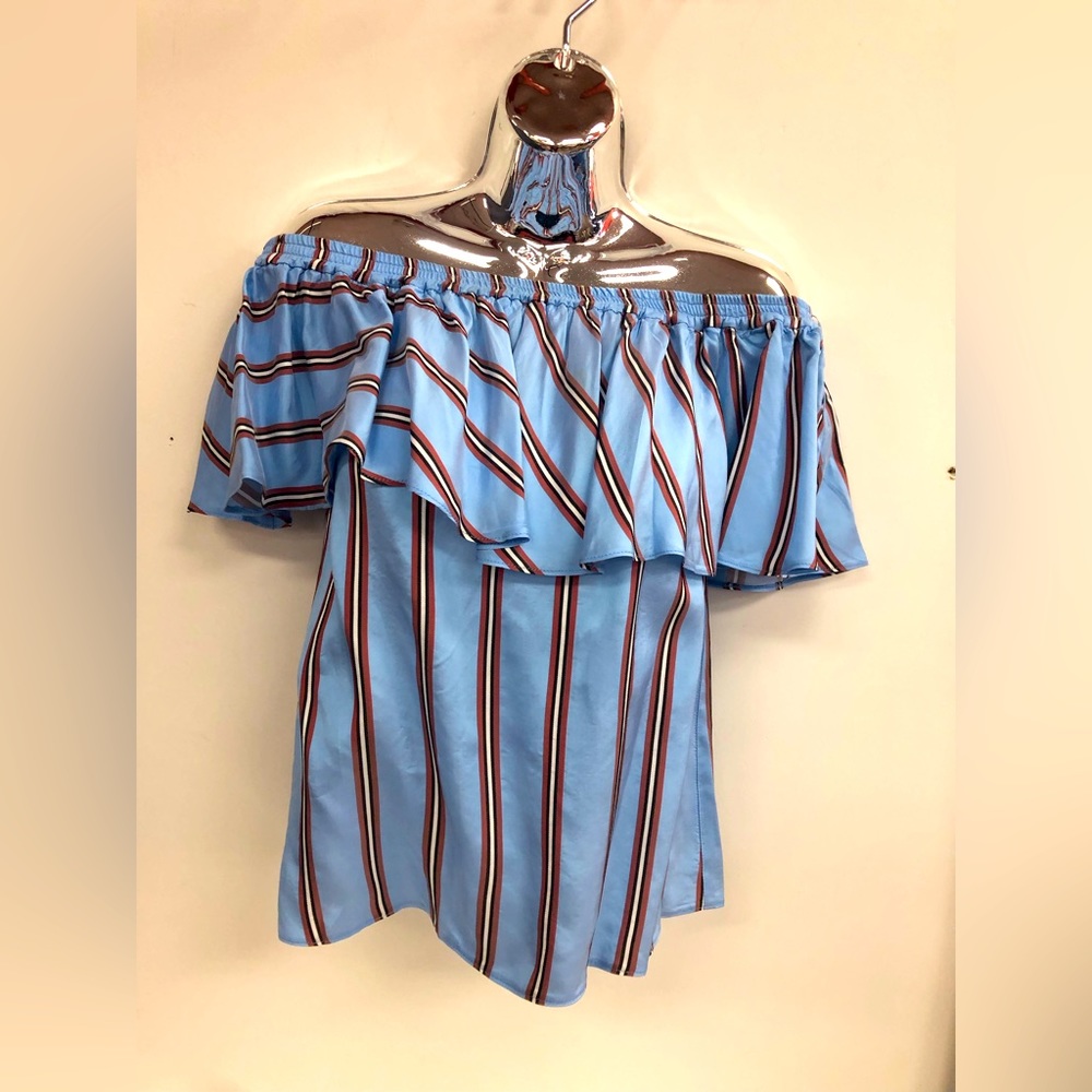 PINKO VISCOSE RUFFLED SHOULDERS ELASTIC WIDE NECK LINE in size 2 MADE IN ITALY